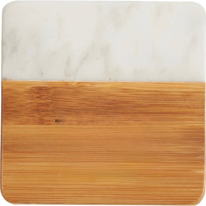 Marble and Bamboo Coaster Set