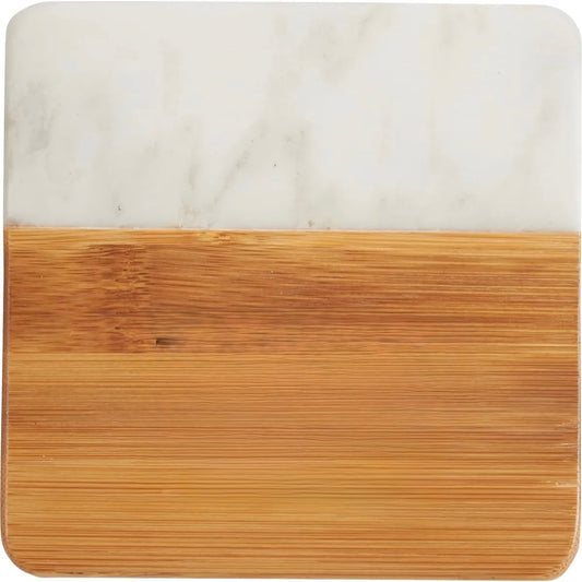 Marble and Bamboo Coaster Set